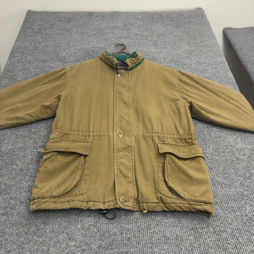 Vintage Rainforest Jacket Mens XL Brown Cotton Leather Trim Utility Outdoor